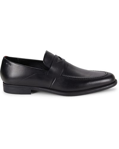 HUGO Kyron Leather Penny Loafers - Black