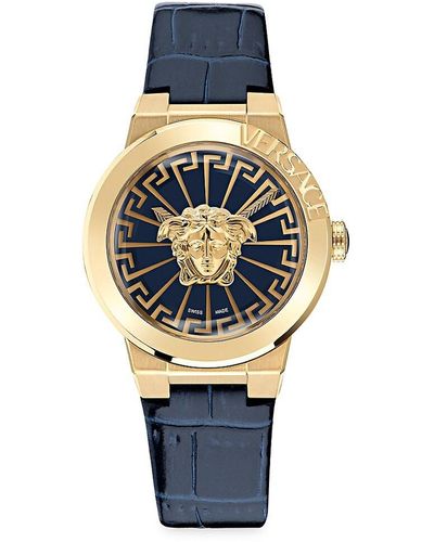 Versace Medusa Infinite 38mm Stainless Steel & Leather Strap Watch - Blue