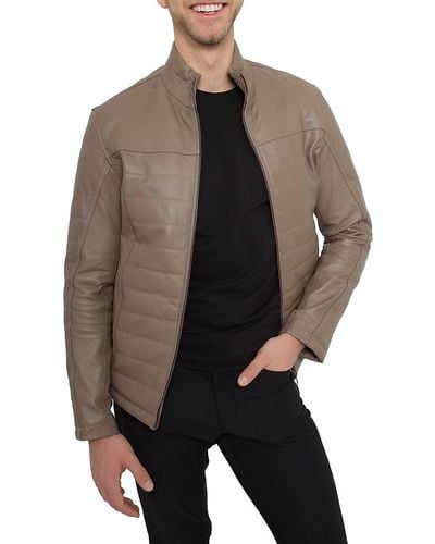 PINOPORTE Dino Stand Collar Leather Jacket - Grey