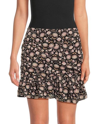 Lea & Viola Floral Ruffle Mini Skirt - Black