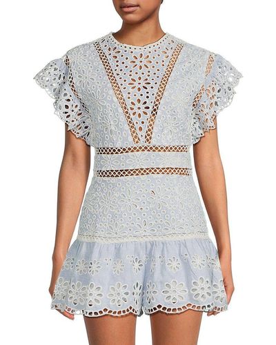 Saylor Shanice Eyelet Embroidered Romper - Gray