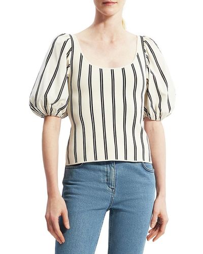 Theory Striped Puff Sleeve Top - Blue