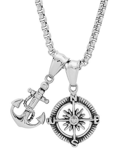 Anthony Jacobs Stainless Steel Anchor & Compass Pendant Necklace - Metallic