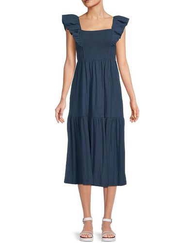 Nation Ltd Gwen Ruffle Pima Cotton Midi Dress - Blue