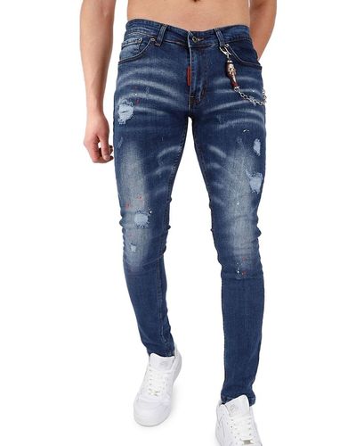 Elie Balleh Slim Fit Distressed Jeans - Blue