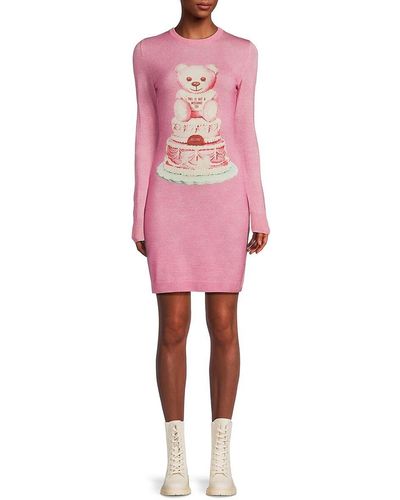 Moschino Graphic Virgin Wool Mini Dress - Pink