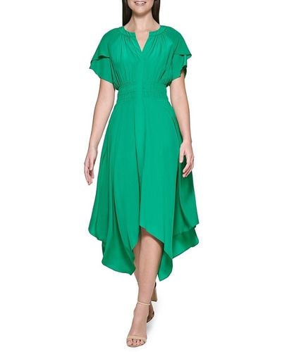 Kensie Shirred Splitneck Midi Dress - Green