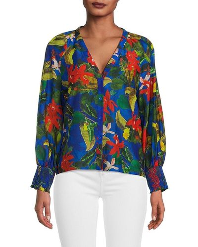 Alice + Olivia Alice + Olivia Lang Floral Button Up Blouse - Red