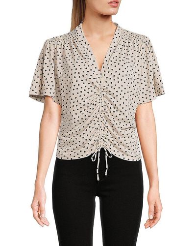 Adrianna Papell Heart Print Tie Top - White