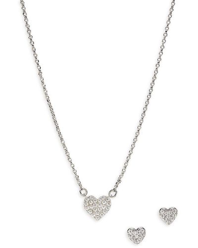 Kate Spade Yours Truly Silvertone & Cubic Zirconia Heart Pendant Necklace & Stud Earrings Set - Metallic