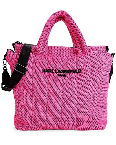 Karl Lagerfeld Voyage Logo Quilted Two Way Tote - Pink