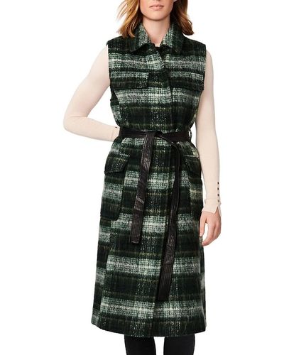 Bernardo Plaid Sleeveless Wool Blend Wrap Coat - Green