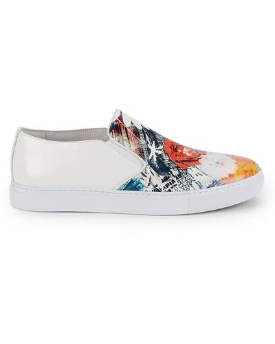 Robert Graham Buddy Floral Leather Slip-On Trainers - White