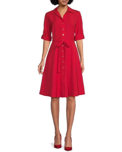 Sharagano Belted A-line Shirt Dress - Red