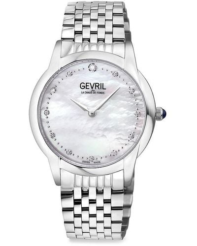 Gevril Airolo 36Mm, Stainless Steel, Diamond & Mother Of Pearl Bracelet Watch - Metallic
