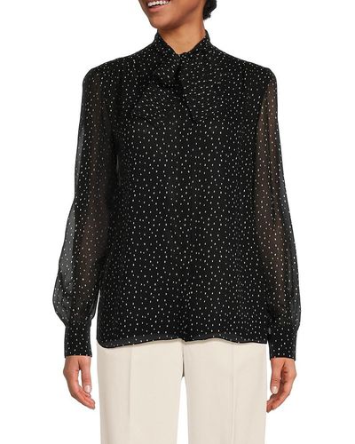 Giambattista Valli Dotted Bow Silk Blouse - Black