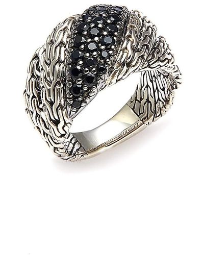 John Hardy Sterling Silver & Black Sapphire Twist-chain Ring/size 7