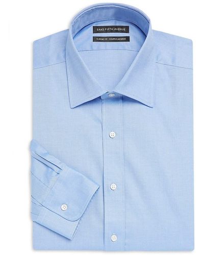 Saks Fifth Avenue Men's Solid Twill Cotton Dress Shirt - Blue - Size 16 32