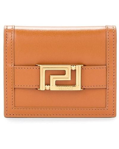 Versace Logo Leather Bifold Wallet - Orange