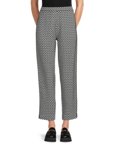 St. John Houndstooth Wool Blend Trousers - Grey