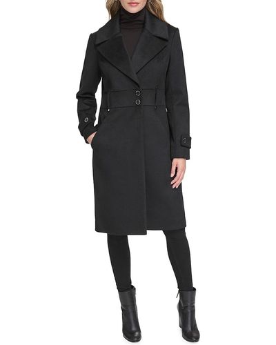 Kenneth Cole Solid Wool Blend Trench Coat - Black