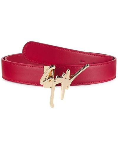 Giuseppe Zanotti Brass Logo Leather Belt - Red