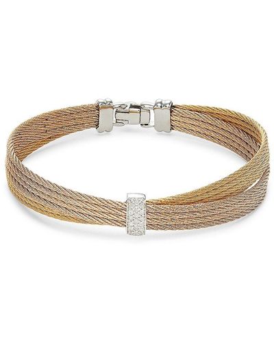 Alor 18k White Gold, Two Tone Stainless Steel & 0.16 Tcw Diamond Bracelet