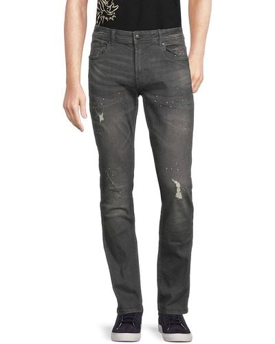 Class Roberto Cavalli High Rise Splatter Distressed Jeans - Grey