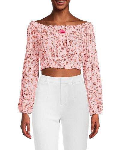 Poupette Rachel Floral Peasant Crop Top - Red