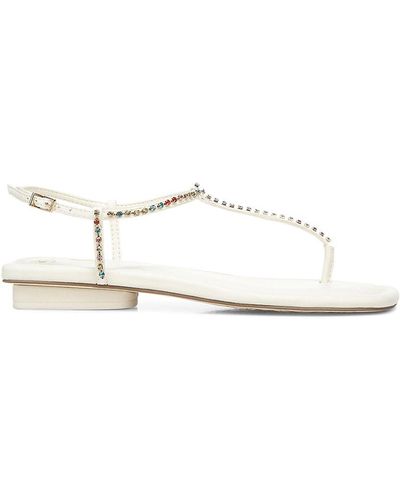 Franco Sarto Nolita Crystal T Strap Flat Sandals - White