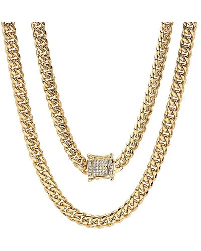 Anthony Jacobs 18k Plated Stainless Steel & Simulated Diamond Miami Cuban Chain Necklace - Metallic