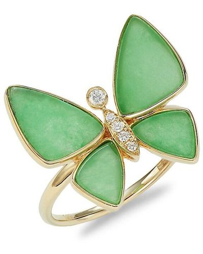 Effy 14K, Jade & Diamond Butterfly Ring - Green