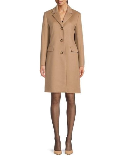 Cinzia Rocca Single Breasted Wool Blend Car Coat - Natural