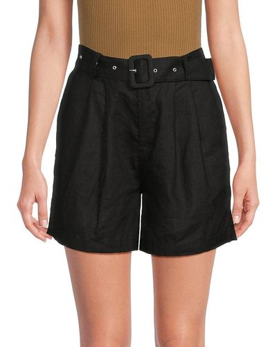 Saks Fifth Avenue High Rise 100% Linen Belted Shorts - Black