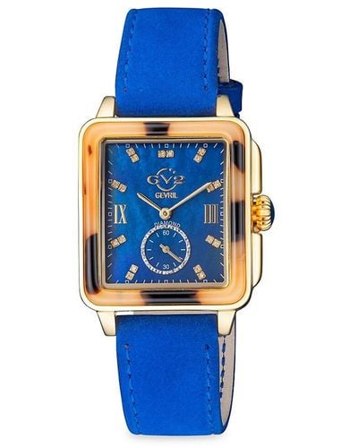 Gv2 Bari Tortoise 30mm Stainless Steel, Mother Of Pearl & Diamond Suede Strap Watch - Blue