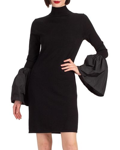 Trina Turk Larissa Merino Wool Bell-sleeve Turtleneck Minidress - Black