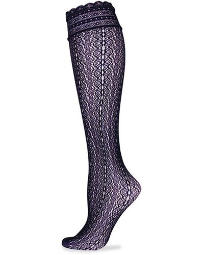 Memoi Lace Knee High Stockings - Purple