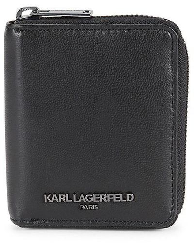 Karl Lagerfeld Leather Zip Around Wallet - Black