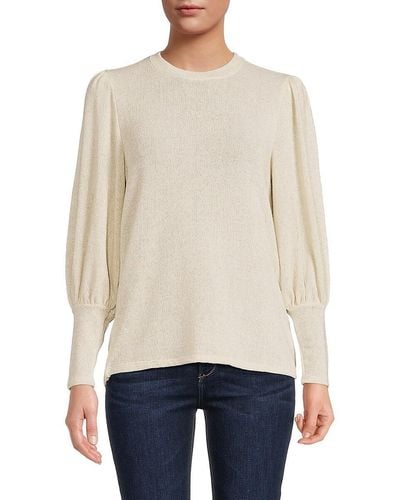 Gibsonlook Puff Sleeve Shimmer Knit Top - White