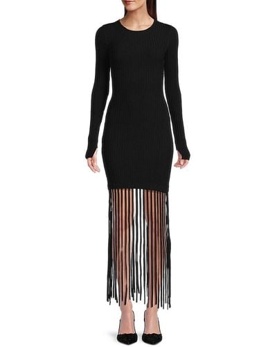 Ganni Fringed Knit Mini Dress - Black