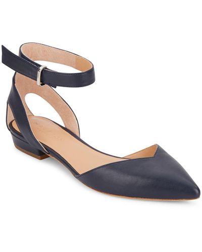 Halston Pointed-Toe Leather D'Orsay Flats - Blue