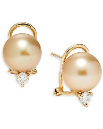 Tara Pearls 18K, Diamond & 10Mm-11Mm Golden Round South Sea Pearl Stud Earrings - Metallic