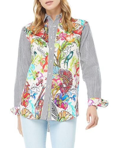 Robert Graham Carrie Striped & Floral Shirt - White