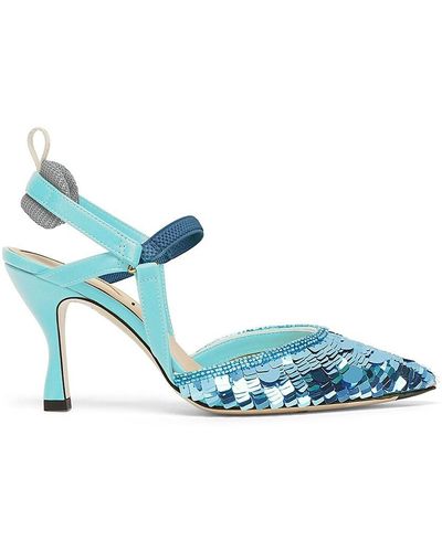 Fendi Colibri Lite Pailette Sequin Slingback Court Shoes - Blue