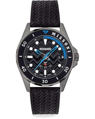 Missoni Gmt 43Mm Ip Stainless Steel & Leather Strap Watch - Blue
