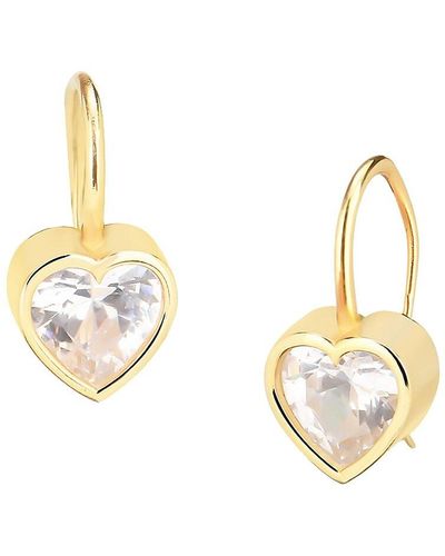 Gabi Rielle Shining Moment Glistening Heart 14k Gold Vermeil & Cubic Zirconia Drop Earrings - Metallic