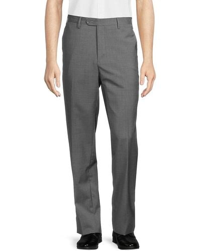 Santorelli Modern Fit Crosshatch Wool Pants - Gray