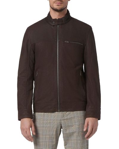 Andrew Marc Norworth Leather Racing Jacket - Brown