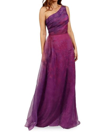 Rene Ruiz Abstract Print One Shoulder Gown - Purple