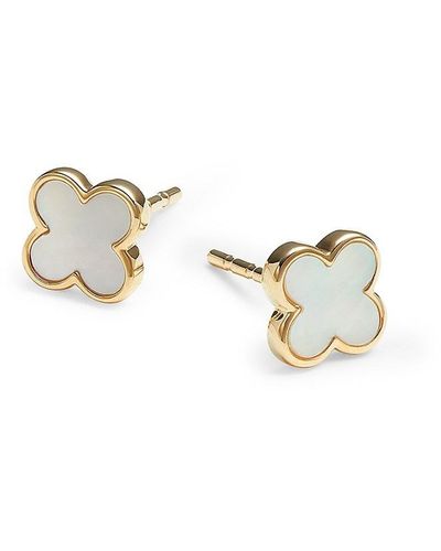 Saks Fifth Avenue Saks Fifth Avenue 14k Yellow Gold & Mother Of Pearl Clover Stud Earrings - White